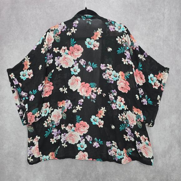 Xhilaration Black Floral Sheer Boho Flowy Beach Swim Cover Up Duster Kimono L/XL - Picture 2 of 7